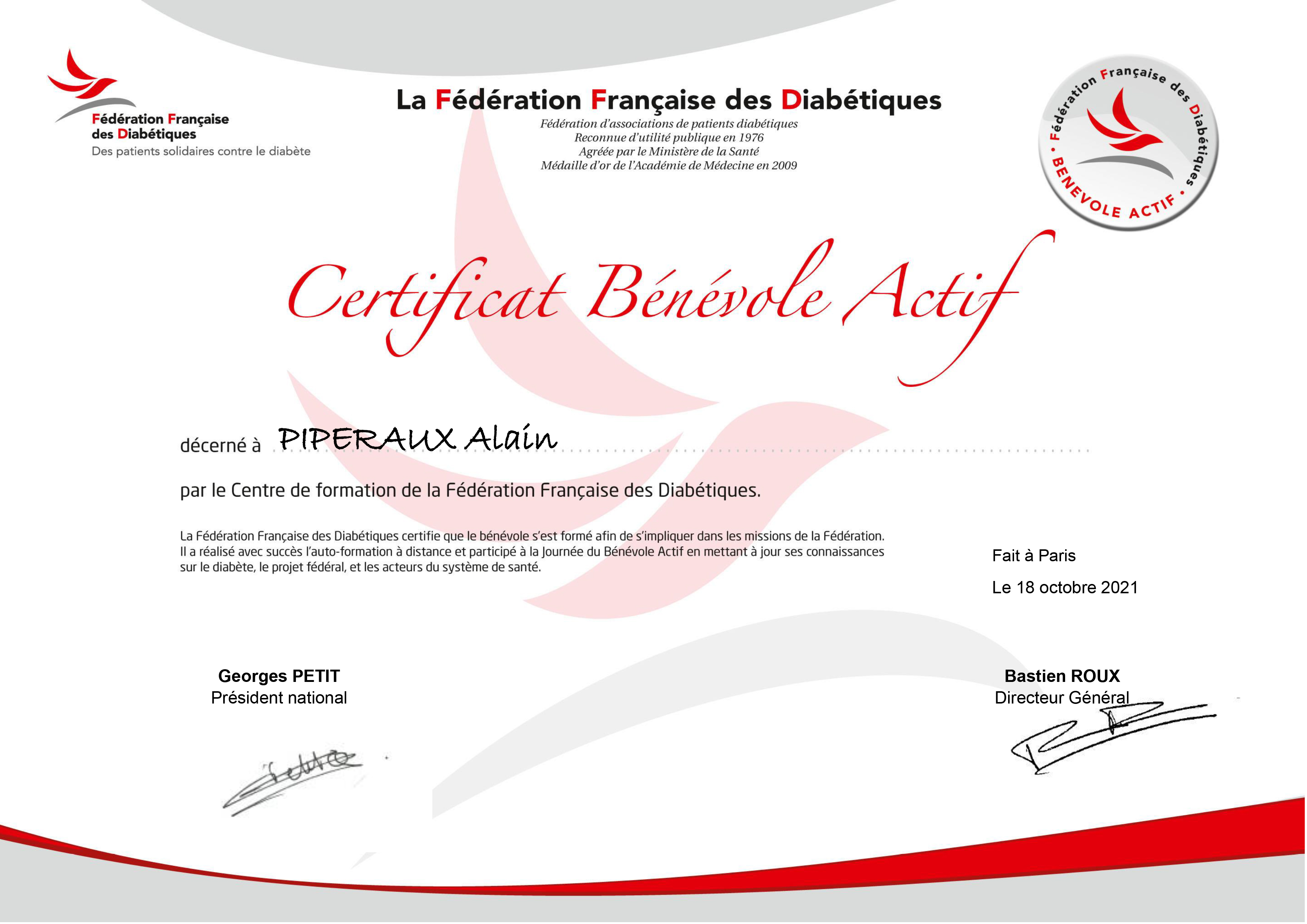 Certificat Pipereaux